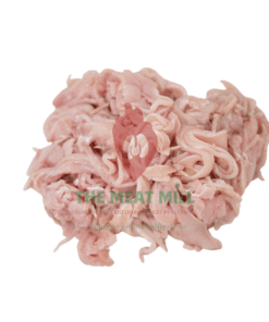 A clear 1kg package of fully cooked, plain shredded chicken breast, ready for meal prep, salads, or sandwiches.