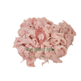 A clear 1kg package of fully cooked, plain shredded chicken breast, ready for meal prep, salads, or sandwiches.