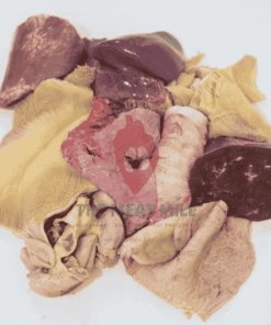Fresh 1kg assorted cow offals including shaki, liver, heart, reel, lung, and optional kidney